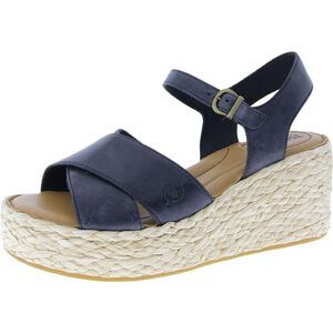 Born Womens Moriah Black Leather Buckle Platforms Espadrille Heels Shoes New
